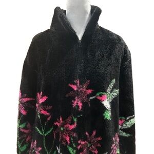 VTG 90s Y2K Hummingbird Floral Fleece Jacket Dark Cottagecore Cabincore Size M